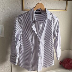 Jones New York Women’s Striped White and Purple 3/4 Sleeve Shirt Sz S